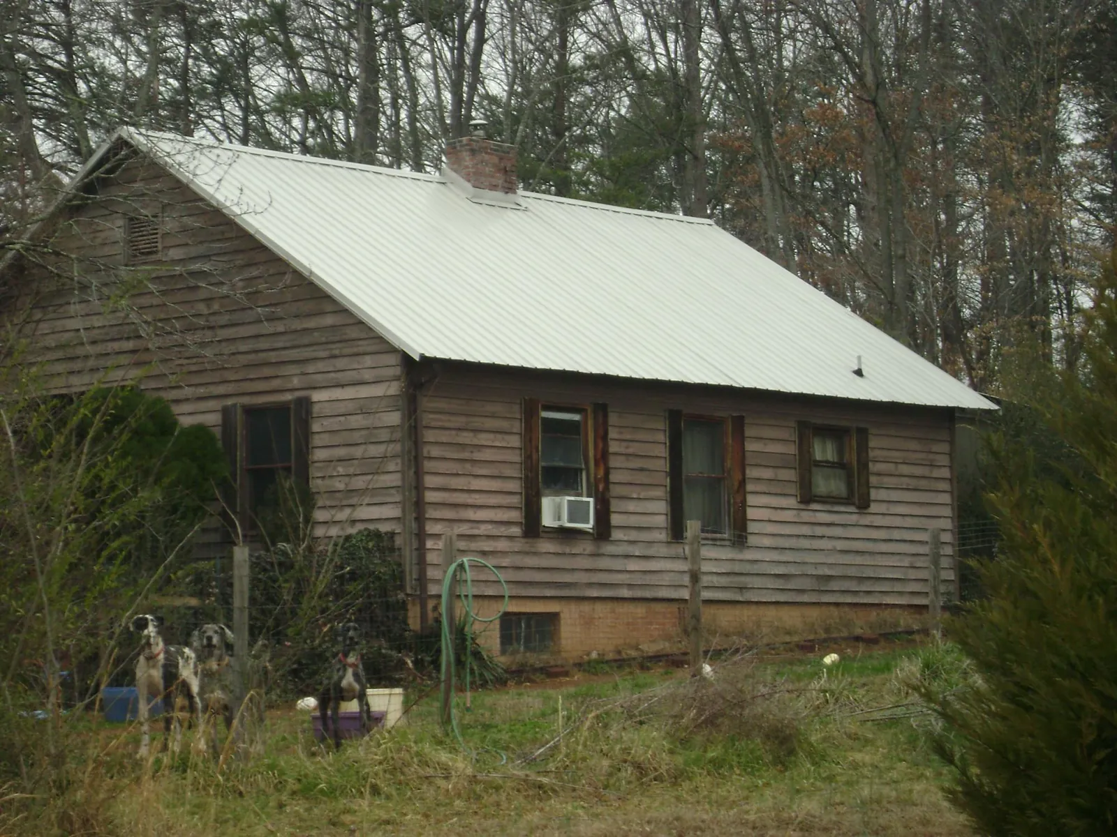 White metal roof on an old wood sided farmhouse, from a Metal Roof Installation job in Sheldahl